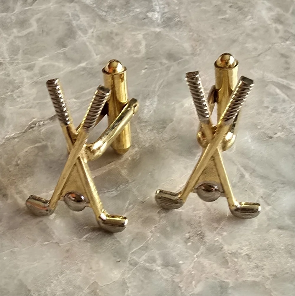 Vintage golfing club‎ themed cufflinks gold tone men accessories